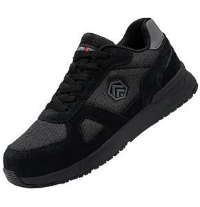 Larnmern Pro Safety Shoes Men Steel Toe Anti-Slip Lightweight Breathable Work Sneakers Black Size 43EU