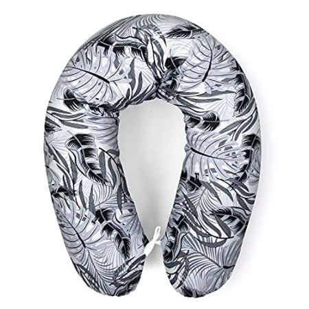 Multifunctional Nursing Pillow with Gray Monstera Pattern, 170cm