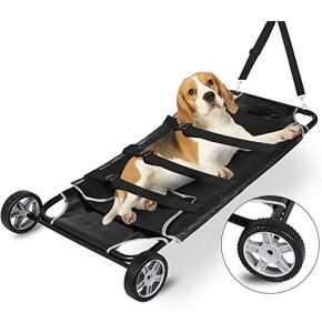 FDSAD Brancard Pour Animaux De Compagnie, Chariot Pour Animaux De Compagnie De 48 X 26 Pouces Avec Roues, Capacité Maximale De 250 LB, Noir