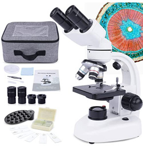 MAXLAPTER Microscope Binoculaire 40X-1000X pour Adultes Enfants, Microscope Composé à Double éclairage LED avec Adaptateur de Téléphone Oculai...