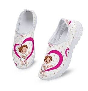 Dolyues Women's Breathable Mesh Sports Shoes EU35-45 - White Nurse Cartoon Print