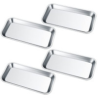 4 Pieces Stainless Steel Instrument Tray for Laboratory, 22.5x11.5x1.6 cm