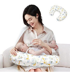 Coussin d'allaitement Multifonction avec 2 Housses en Coton - Confort et Soutien pour Bébé