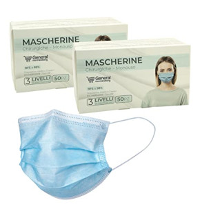 general merchandising 100 Masques Chirurgicaux Adulte Bleu certifiés CE | 100 Masque Chirurgical Bleu Adulte avec embout nasal réglable