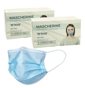 100 Blue Adult Surgical Masks CE Certified with Adjustable Nasal Tip