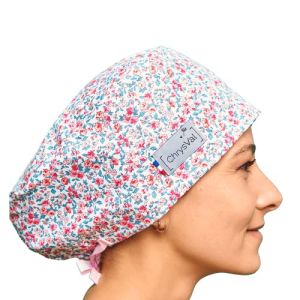 CHRYSVAL - Lily Covering Cap - Unisex Medical or Kitchen Cap 100% Oeko-Tex Cotton - Adjustable with Straps and Elastic