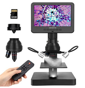 Andonstar AD246S-P Microscope numérique HDMI avec écran de 7'', Enregistrement vidéo UHD 4000x 3 objectifs 2160P, kit Microscope Biologique pour...