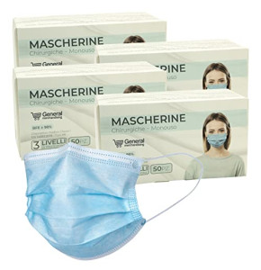 general merchandising 200 Masques chirurgicaux certifiés CE | 200 Masque chirurgical bleu avec embout nasal réglable