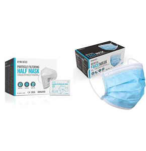 HoMedics Masque FFP2 Jetable 3 plis – 20 pièces – Usage unique - 3 couches de protection & 50 Masques médicaux jetables 3 plis - 3 couches de...