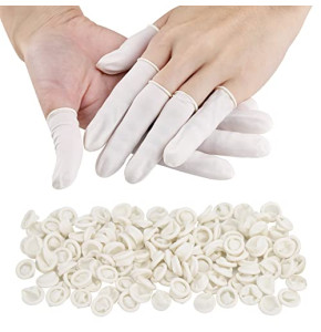 Lot de 300 petits doigtiers en latex jetables en latex pour doigts blessés, doigts fissurés, sports (blanc)