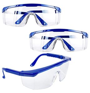 Lunettes de Sécurité,3 PCS Lunettes de Protection Anti-buée Cadres Bleus Lunettes UV Protection pour Enfants Adultes avec Lentilles PC et Plus E...