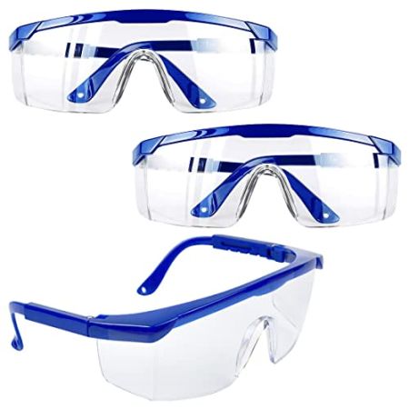 Lunettes de Sécurité,3 PCS Lunettes de Protection Anti-buée Cadres Bleus Lunettes UV Protection pour Enfants Adultes avec Lentilles PC et Plus E...