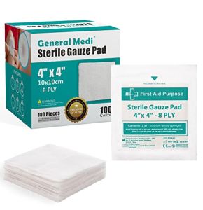 General Medi Sterile Gauze Compresses - (10x10cm) Individually Wrapped Medical Gauze Compresses for Cuts and Burns