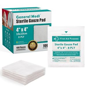 General Medi Sterile Gauze Compresses - (10x10cm) Individually Wrapped Medical Gauze Compresses for Cuts and Burns