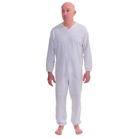 Ferrucci Comfort Pyjama sanitaire à manches longues, avec fermeture éclair arrière, 100 % pur coton 9012/1, homme, fabriqué en Italie, pour pat...