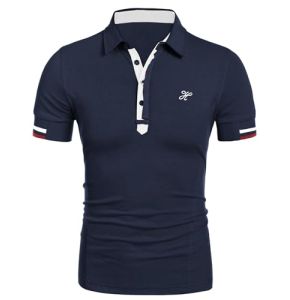 COOFANDY Polo pour Homme Polo Classique T-Shirts Chemise de Sport Polo de Base Polo de Golf à Manches Courtes (Bleu Marine L)
