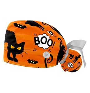 DHH166 Lot de 2 Bonnets Chirurgicaux Unisexes avec Bandeau Absorbant - Motif Chat Boo Halloween