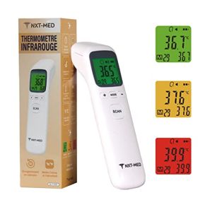 NXT-MED Thermomètre frontal infrarouge sans contact, Thermometre Médical Multifonction mode Corps et Surface, Thermomètres pour Bebe et Adultes avec Alerte Fièvre Visuel, Thermomètre simple et rapide NXT-MED Thermomètre frontal infrarouge sans contact, Thermometre Médical Multifonction mode Corps et Surface, Thermomètres pour Bebe et Adultes avec Alerte Fièvre Visuel, Thermomètre simple et rapide