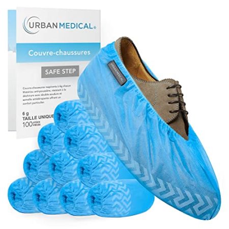 URBAN MEDICAL 100x Surchaussures Respirantes Jetable/Réutilisable avec Semelle Antidérapante | SAFE STEP | Résistant Déchirure et à l'Abrasion...