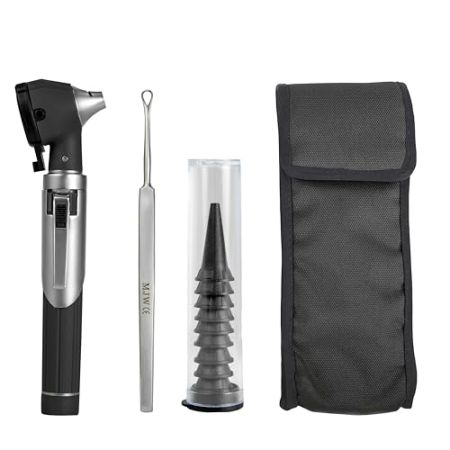 Mini otoscope à fibre optique noir avec LED supplémentaire remplaçable, pour adultes et animaux de compagnie