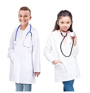 CoatCool Blouse Blanche Enfant, Blouse Chimie Coton Enfant Blouse Laboratoire Lycee pour Fille Garçon Enfant Manche Longue Blouse Medicale avec 3 ...