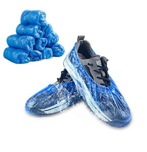 Gvolatee Pack of 100 Disposable Non-Slip Plastic Shoe Covers, Waterproof Durable Anti-Soil for Medical, Workshop