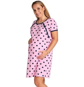 Be Mammy Women’s Cotton Nightshirt for Moms BE20-286 (Pink/Navy Hearts, XXL)