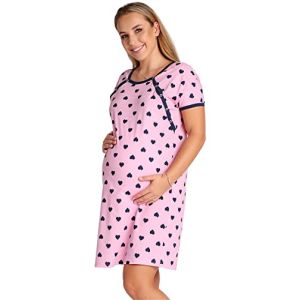 Be Mammy Femme Chemise De Nuit Coton Shirt Pour Maman BE20-286 (Rose/Bleu Marin Cœurs, XXL)