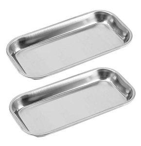 2Pcs Dental Medical Tray Stainless Steel 22.5 cm