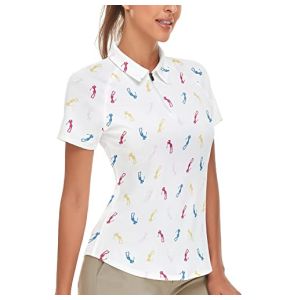 Soneven Women's White Short Sleeve Breathable Slim Fit Polo UPF 50+ 1/4 Zip for Golf, Outdoor Sports, and Summer Tennis