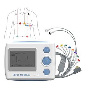 Wellue Moniteur ECG Portable Professionnel 12 Derivations, Enregistrement ECG de 24h, Moniteur ECG Avec Rapport D'Analyse AI, Fonctionne Avec Mac E...