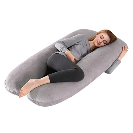 Lannvan Pregnancy Pillow in Dark Gray Velvet - Multifunctional & Comfortable