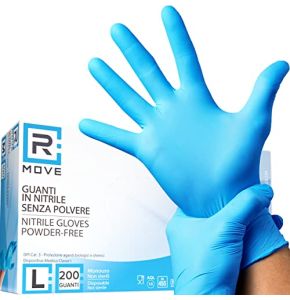 200 gants Nitrile L Bleu sans Gants d'examen jetables poussière, sans latex, hypoallergéniques, gants pour esthéticiennes, tatoueurs, domaines m...