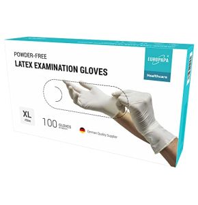 EUROPAPA® Lot de 100 gants jetables en latex, Non poudrés - Gants d'examen EN455 et EN374, Gants jetables en latex, Tailles XS, S, M, L et XL (XL...