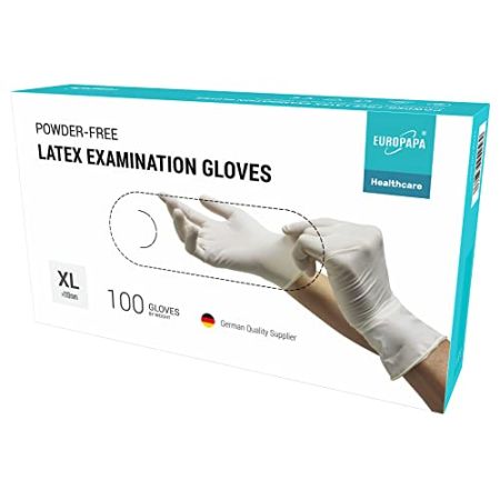 EUROPAPA® Lot de 100 gants jetables en latex, Non poudrés - Gants d'examen EN455 et EN374, Gants jetables en latex, Tailles XS, S, M, L et XL (XL...