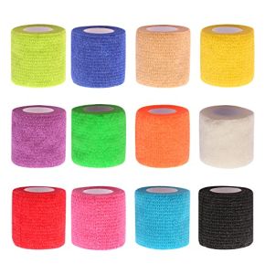 12 Rouleaux de Bandage Elastique Cohésif 5 cm x 4,5 m, Auto-Adhésif non Tissé Bandage de Sport Bandages de Soins de la Peau Pour les Mains, les ...