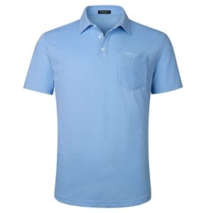 Enlision Polo Bleu Clair Homme Manches Courtes Polos de Sport Golf Casual Polo d'été Business Polo T-Shirt avec Poche Regular Fit L