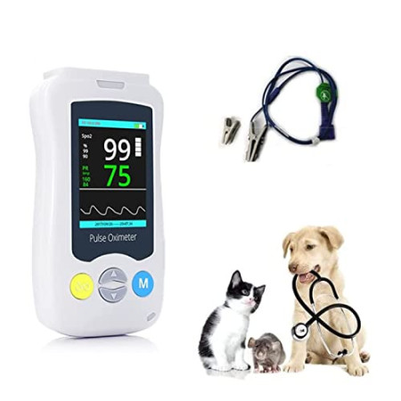 Oxymètre de pouls vétérinaire portable, oxymètre de pouls vétérinaire chat chien SPO2 moniteur de fréquence cardiaque oreille/langue SPO2 ca...