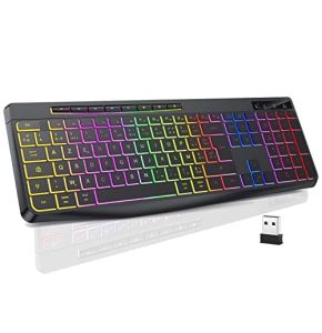 TECURS Clavier Gamer sans Fil - Clavier Ordinateur Silencieux avec Contrôle Média AZERTY Rétroéclairé, USB Clavier Ergonomique et Etanche, 3 T...