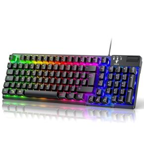 TECURS Clavier Gamer Semi-Mécaniques, 19 Keys Anti-Ghosting Rétroéclairage LED, Multimédia, Silencieuses, Clavier Gaming Membrane AZERTY, Étanche