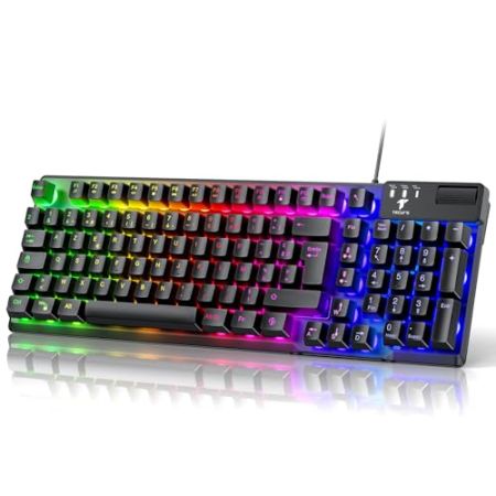 TECURS Clavier Gamer Semi-Mécaniques,19 Keys Anti-Ghosting Rétroéclairage LED, Multimédia, Silencieuses, Clavier Gaming Membrane AZERTY, Etanch...