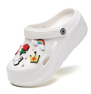 Platform Clogs Pour Dames Sabots De Loisirs Et Vêtements De Sport Tongs De Sanitaire Avec Charms Chaussons De Wedge Blanc, 40