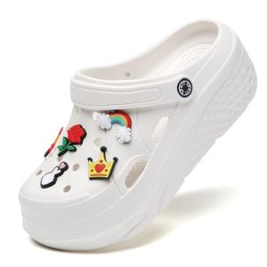 Platform Clogs Pour Dames Sabots De Loisirs Et Vêtements De Sport Tongs De Sanitaire Avec Charms Chaussons De Wedge Blanc, 40