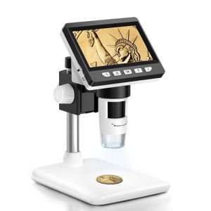 AOPICK Microscope Numérique, 4.3'' IPS Microscope à Grossissement 50X-1000X, 1080P FHD Monnaie Microscope avec 8 Lumières LED et Batterie Rechargeable