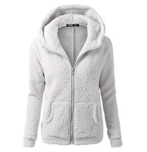 Women's Fleece Jacket Autumn and Winter Zip-Up Hoodie Solid Color Casual Chic Outercoat with Warm Wool Pocket Plus Size