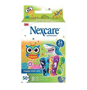 Pansements Nexcare Happy Kids Mix Plasters, Assortiment, 50/Boîte