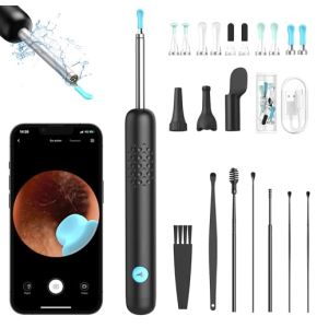 Otoscope Oreille, 1080P HD Kit Camera Oreille d'élimination du cérumen avec 6 lumières LED, 3,5mm Nettoyant Oreille, IP67 étanche Endoscope Cam...