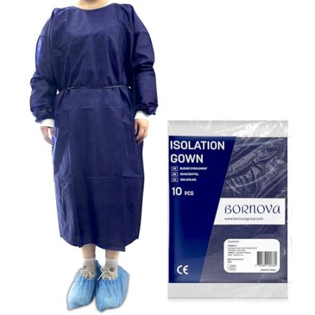 BORNOVA Surblouse médical jetable - Blouse d'isolation protection chirurgicale patient hôpital - PP Taille universelle - Qualité professionnelle...