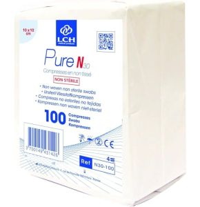 LCH - Lot de 10 - Compresses non tissées non stériles 10x10cm 30G 4 plis LCH (sachet de 100)