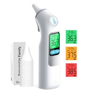 Ear Thermometer, Professional Accuracy, 3-Color Fever Alert Code, Silent Mode, Reading Storage, with 24 Probe Covers